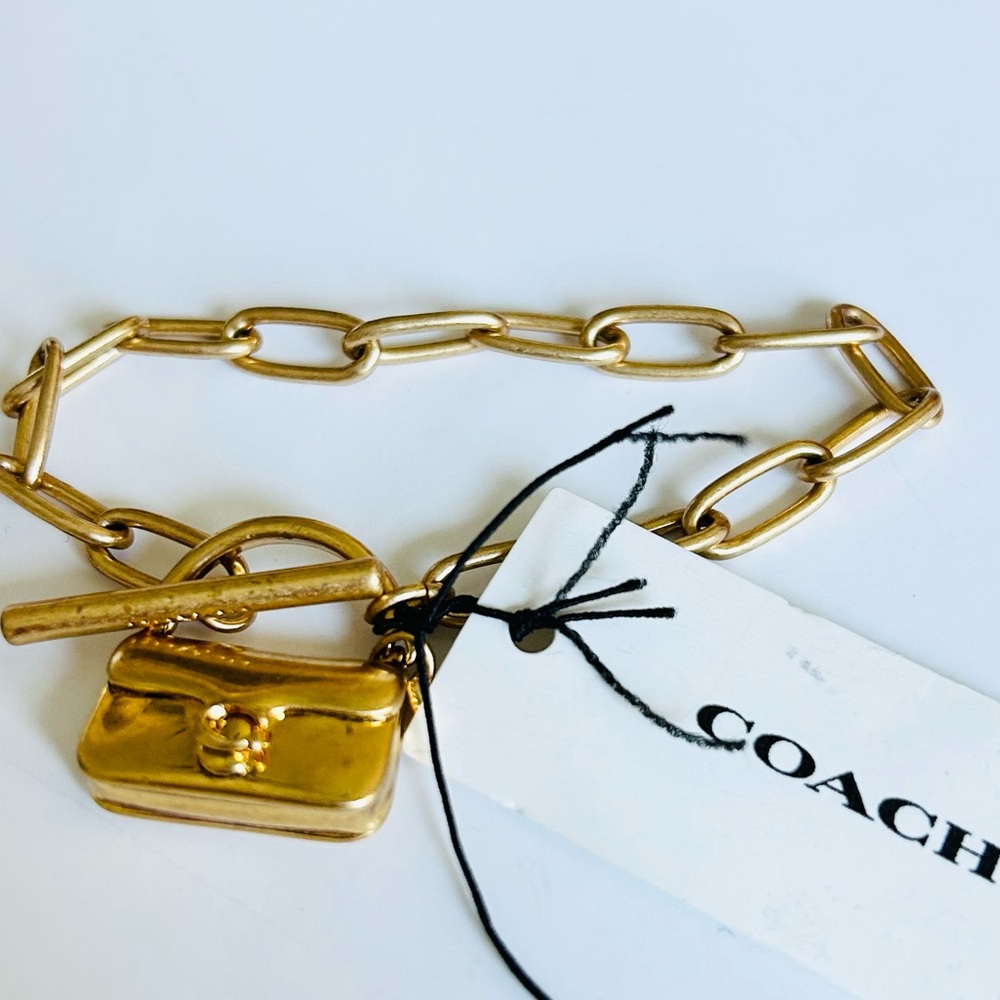 Coach Tabby Mini Handbag Charm Paperclip Chain Link Toggle Bracelet NEW - Picture 2 of 9